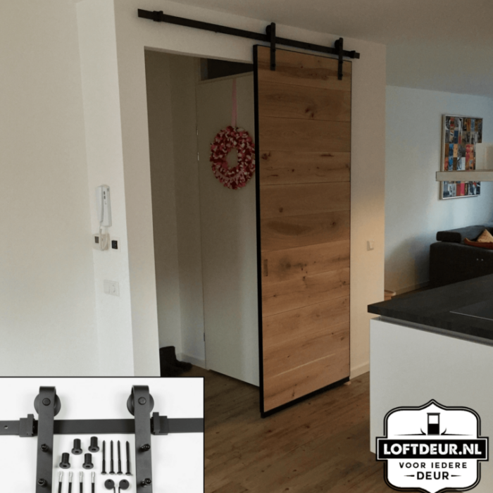 Schuifdeur staal en eiken hout