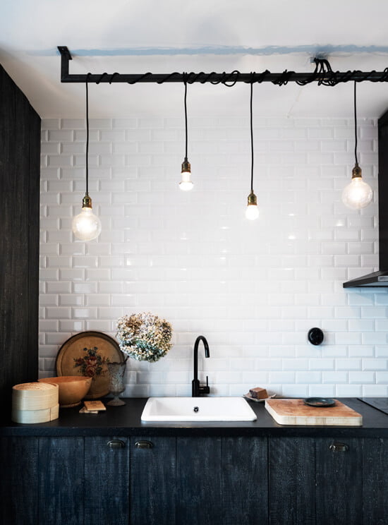 Industriële keuken lamp met edison lampen lightbar