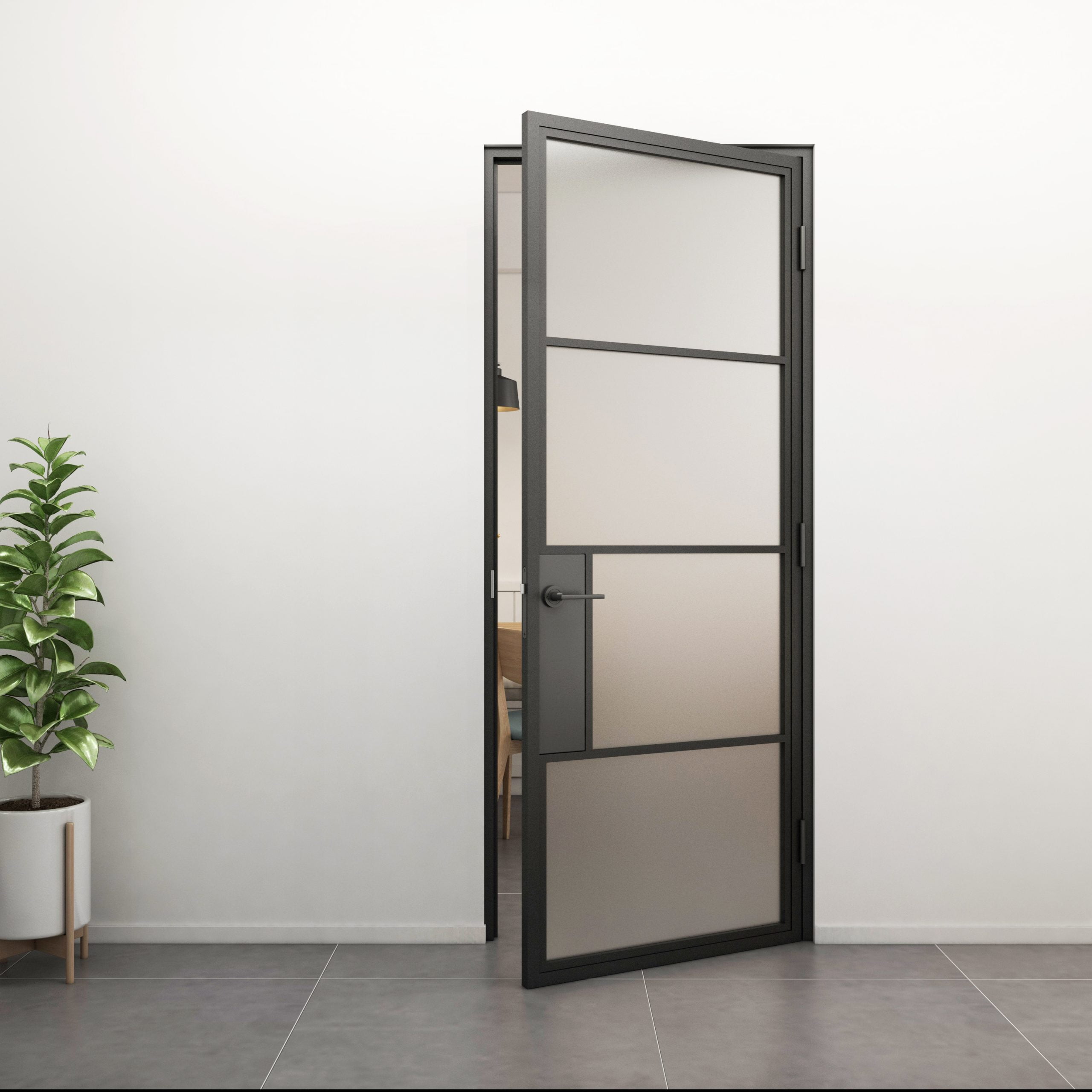 Stalen scharnierdeur met klink 231.5x93 rechtsdraaiend rookglas