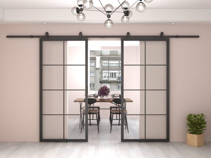 Dubbele stalen schuifdeur Smartline 8-vaks helder glas