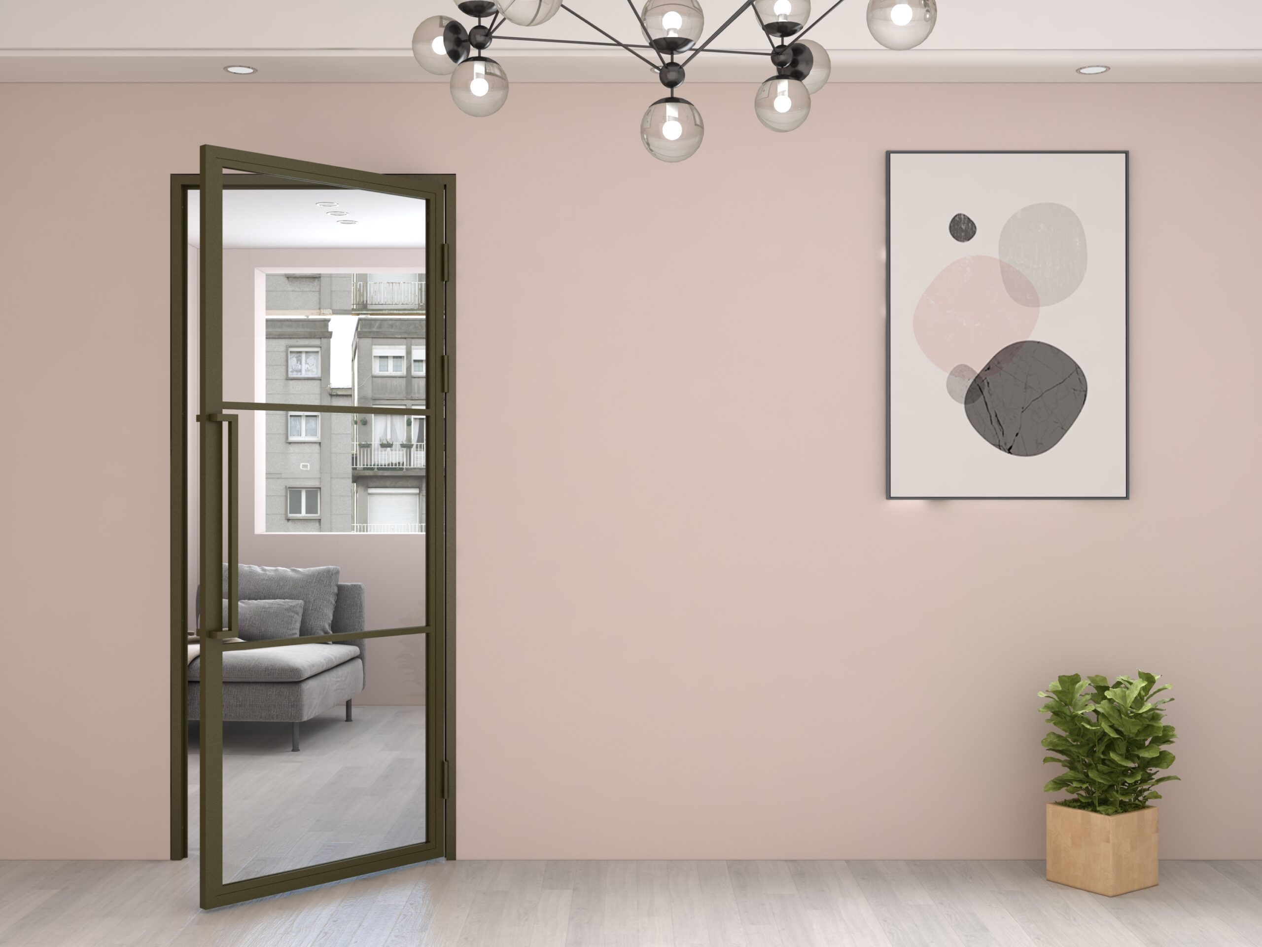 Stalen scharnierdeur Smartline rechtsdraaiend helder glas C33 Metallic Brons