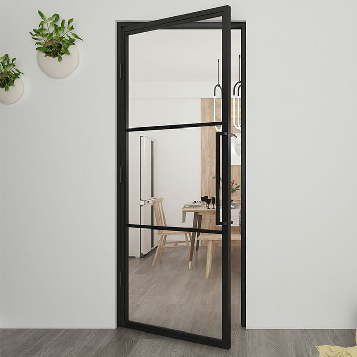 Stalen scharnierdeur 3 vaks linksdraaiend helder glas 196,4 x 87,4cm