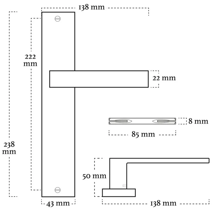 Deurklink Geveerde Lusso met schild mat zwart - Afbeelding 3