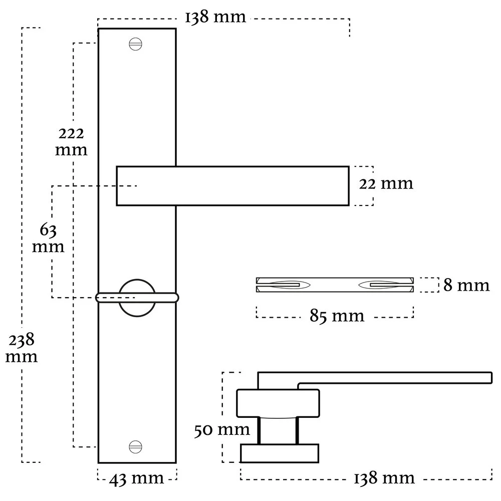 Deurklink Lusso geveerd met schild en wc slot in mat zwart - Afbeelding 3