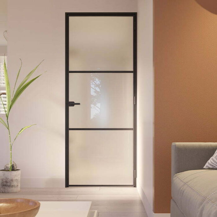 Stalen scharnierdeur Slimline 3-vaks klinksluiting rechtsdraaiend mat glas - Afbeelding 2