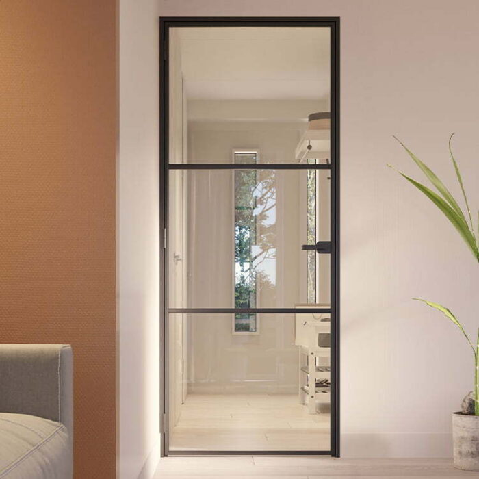 Stalen scharnierdeur Slimline 3-vaks klinksluiting linksdraaiend helder glas - Afbeelding 3