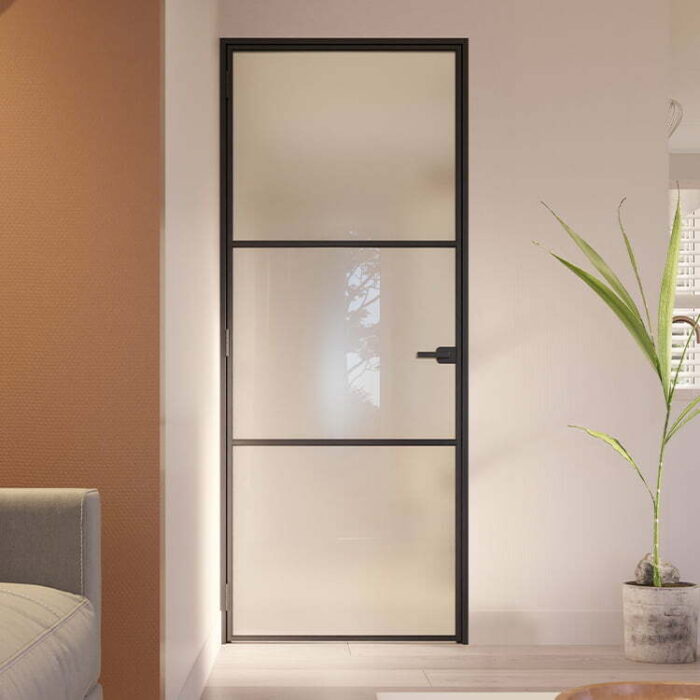 Stalen scharnierdeur Slimline 3-vaks klinksluiting linksdraaiend mat glas - Afbeelding 3