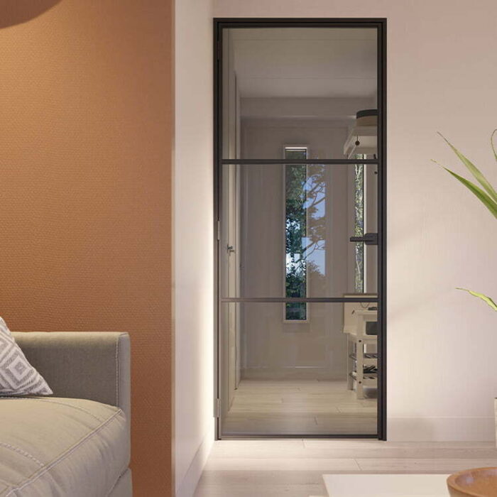 Stalen scharnierdeur Slimline 3-vaks klinksluiting linksdraaiend rookglas - Afbeelding 2
