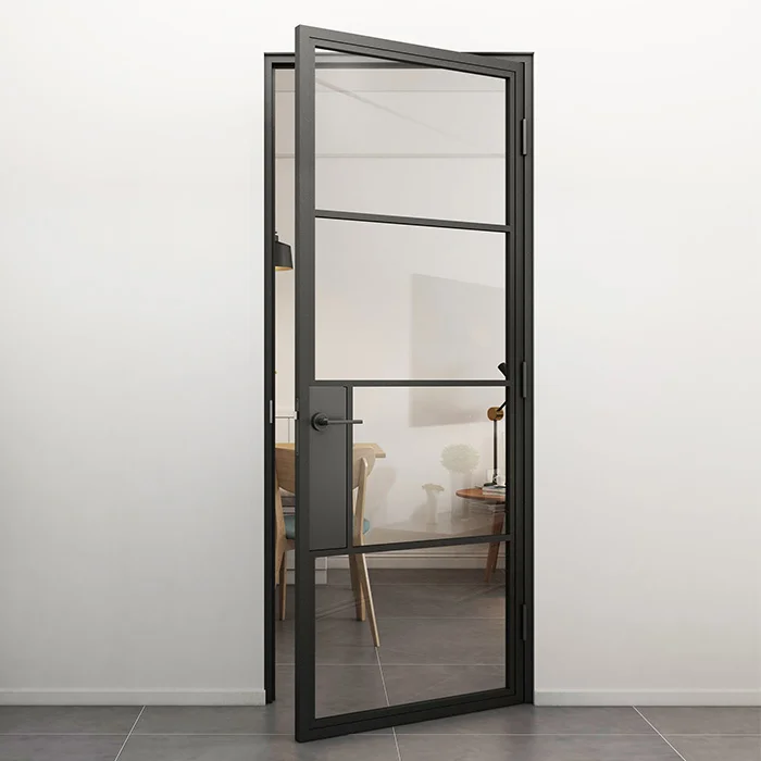 Stalen scharnierdeur met klink rechtsdraaiend helder glas 231,5x93