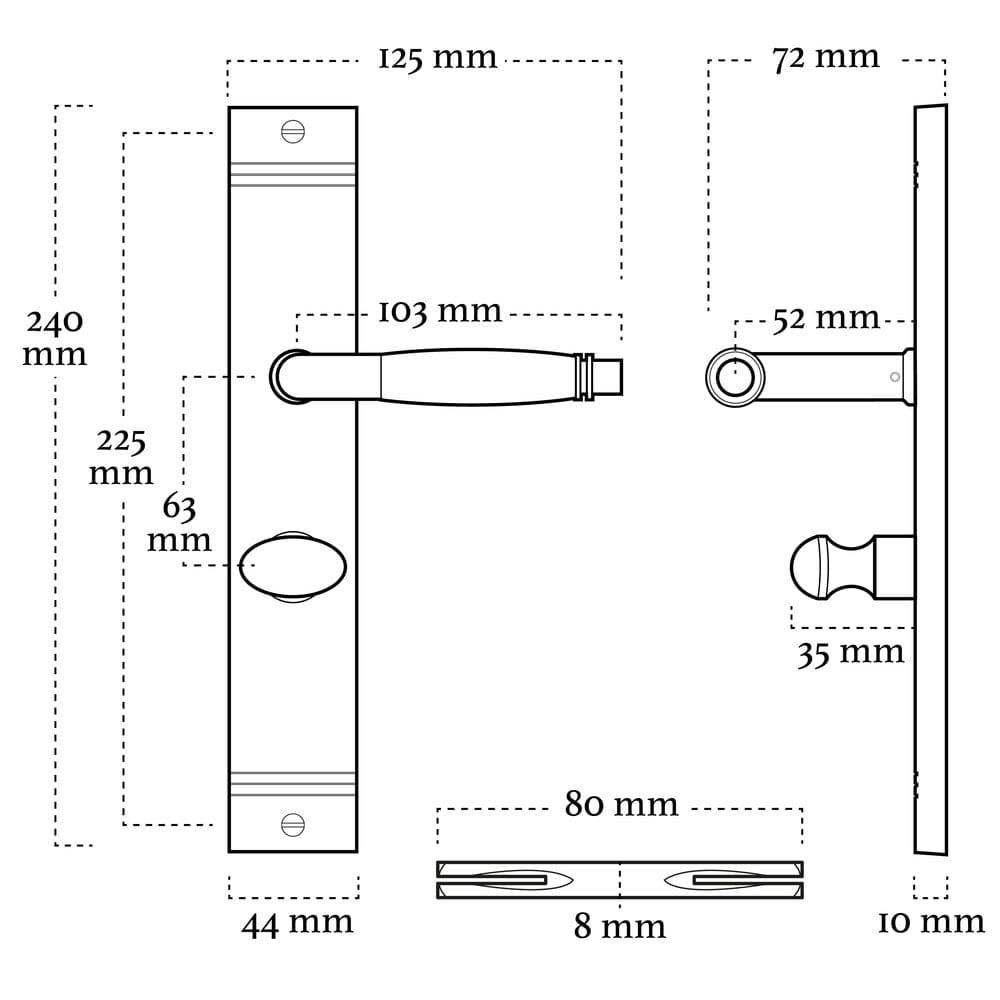 Klassiek geveerde deurklink op schild wc slot glanzend nikkel - Afbeelding 3