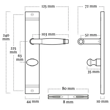 Klassieke deurklink geveerd mat zwart op schild met wc slot 63/8 mm - Afbeelding 3