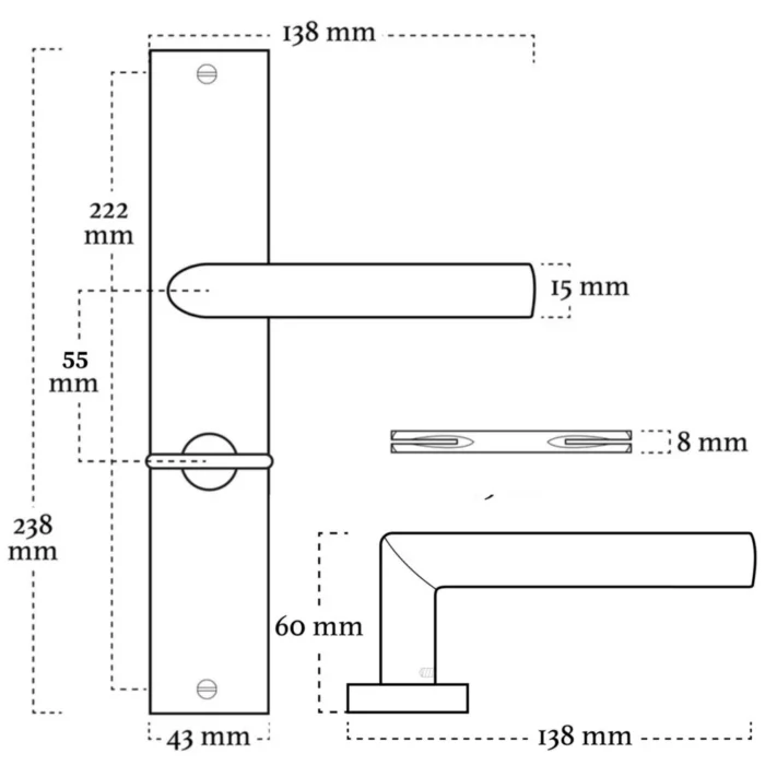 Deurbeslag set Ferro met loopslot en toilet-/badkamer sluiting - Afbeelding 3