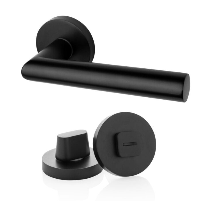 Deurbeslag set met WC-slot en deurklink Modern geveerd zwart - Afbeelding 2