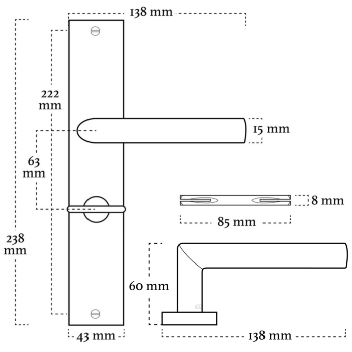 Deurklink Ferro geveerd met schild en wc slot 63/8 mat zwart - Afbeelding 2