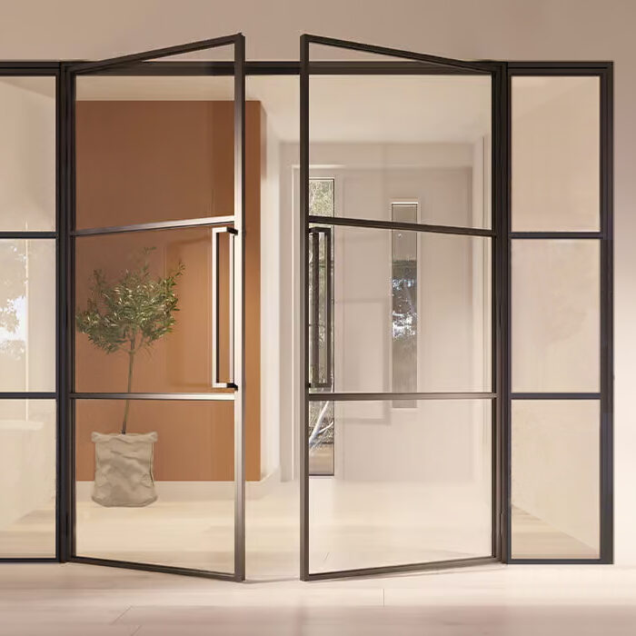 Dubbele stalen scharnierdeur met zijlichten Slimline helder glas maatwerk