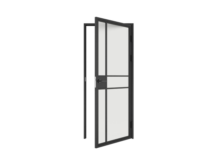 Maatwerk stalen scharnierdeur met klink 6 vakken asymmetrisch rechtsdraaiend mat glas - Afbeelding 2