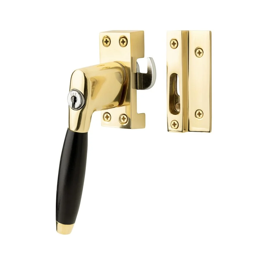 Klassieke raamsluiting met slot, links, messing gelakt - Afbeelding 3