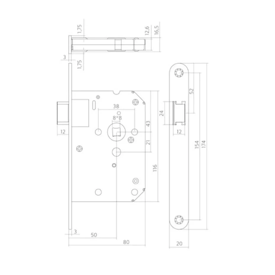 Deurbeslag set loopslot en deurklink Linee zwart - Afbeelding 2