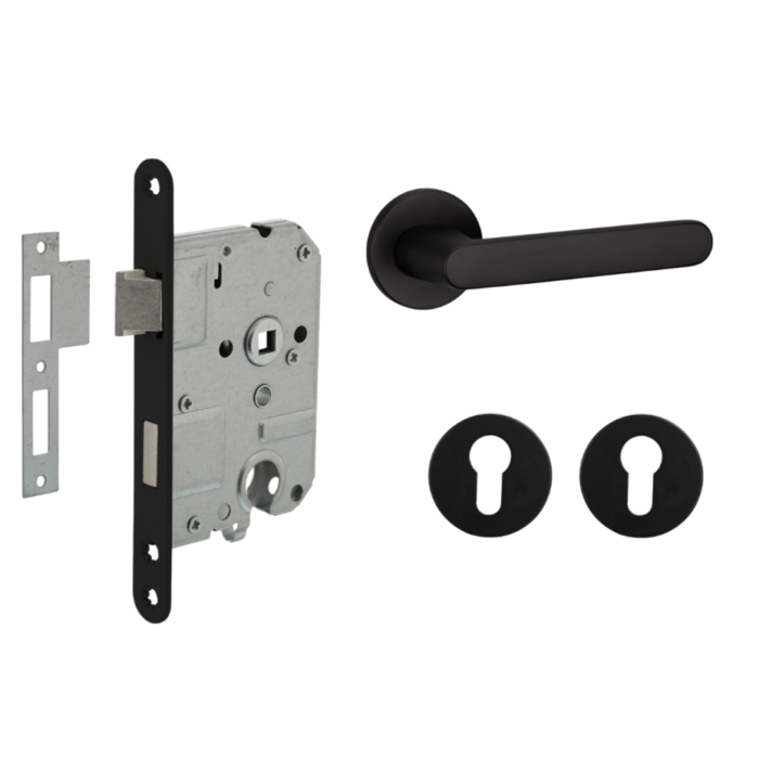 Deurbeslag set met cilinderrozet en deurklink Tondo zwart
