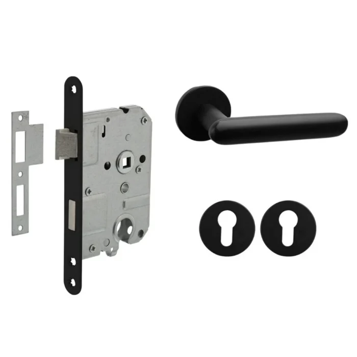Deurbeslag set met cilinderrozet en deurklink Rinnovo zwart