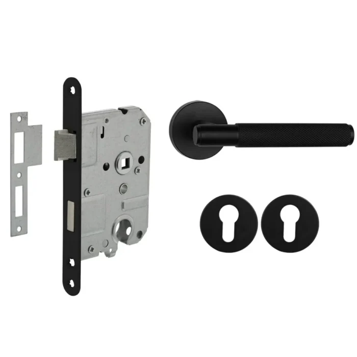 Deurbeslag set met cilinderrozet en deurklink Luxor mat zwart