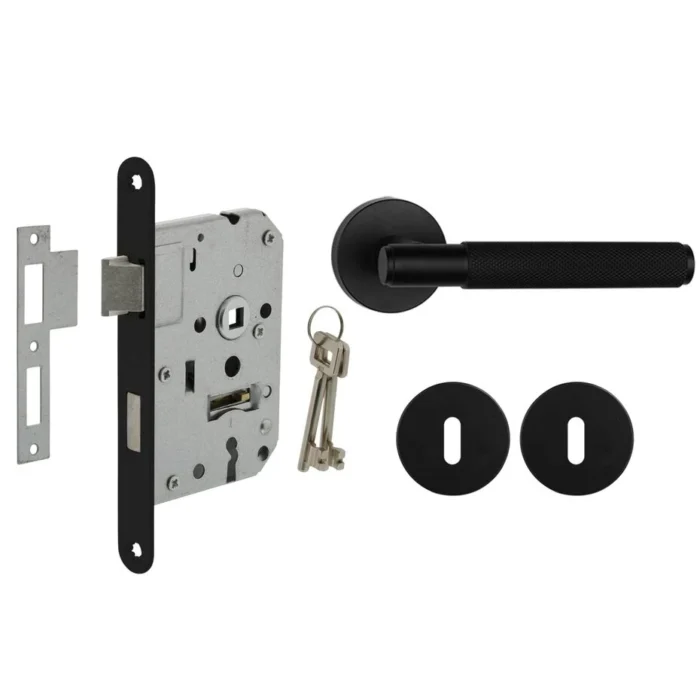 Deurbeslag set met sleutelrozet en deurklink Luxor mat zwart