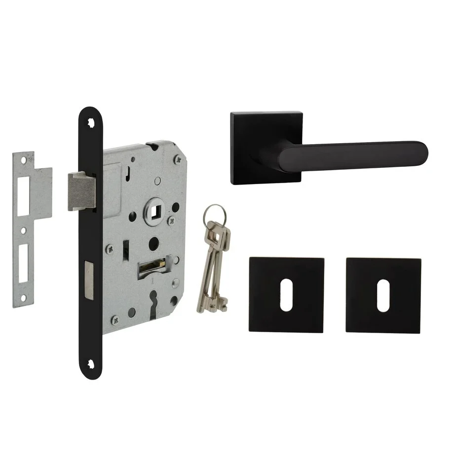 Deurbeslag set met sleutelrozet en deurklink Linee zwart