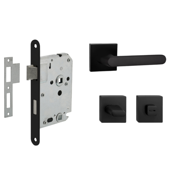 Deurbeslag set met WC-slot en deurklink Linee zwart
