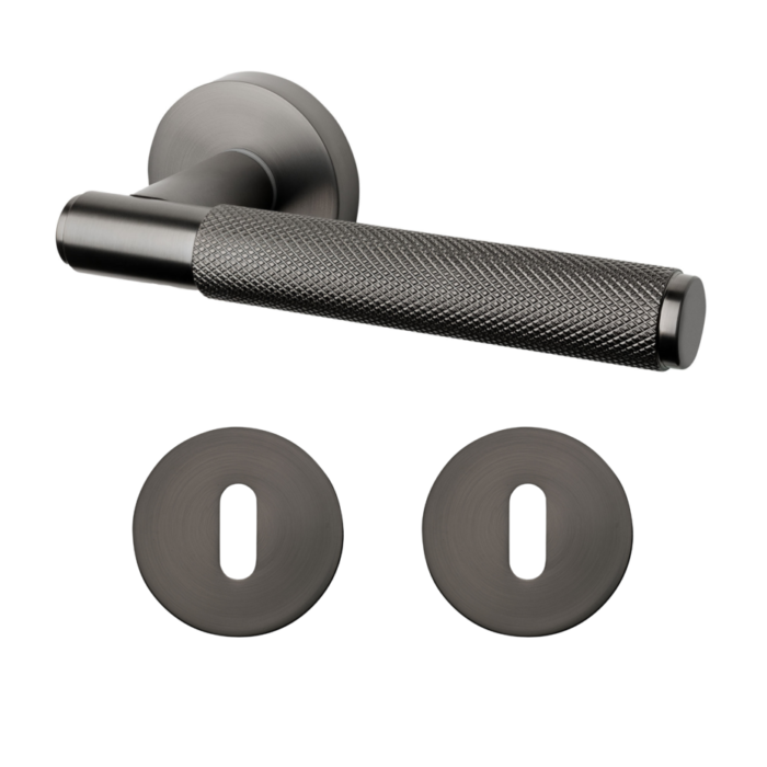 Deurklink Luxor antraciet grijs met sleutelrozet geveerd