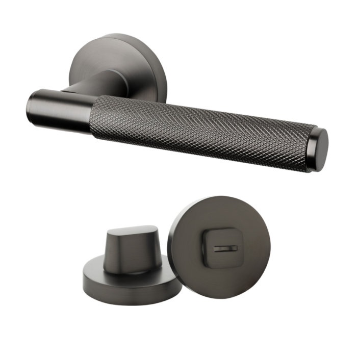 Deurklink Luxor antraciet grijs met WC sluiting geveerd