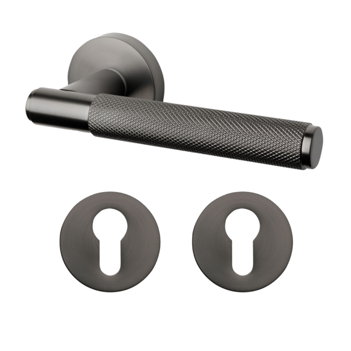 Deurklink Luxor antraciet grijs met cilinderrozet geveerd
