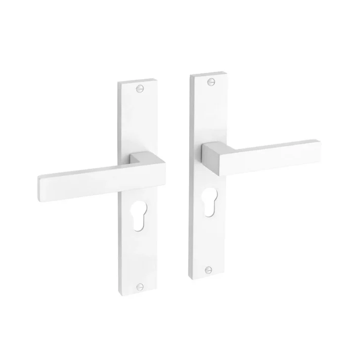 Witte deurklink Lusso geveerd op schild cilindergat 55mm