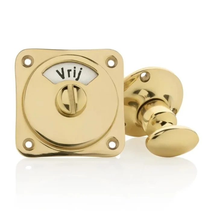 Klassieke WC draaiknop vrij-bezet messing gelakt rond