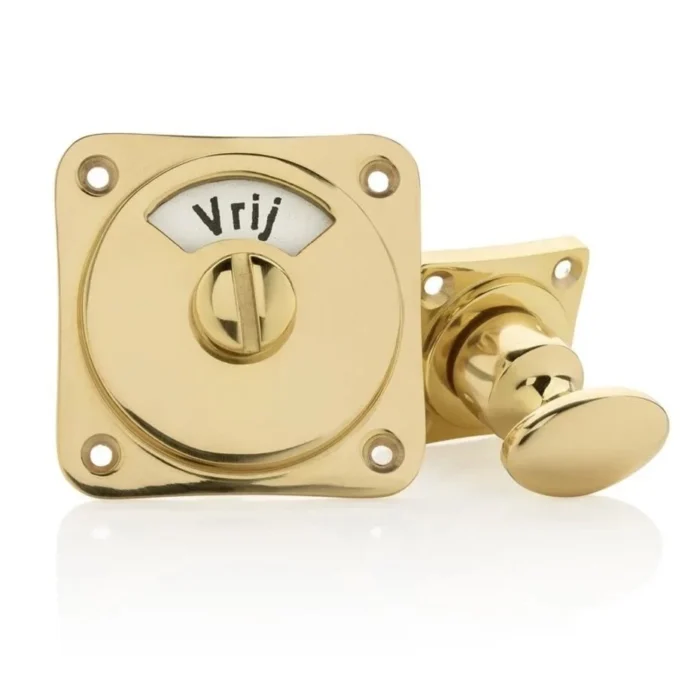 WC draaiknop vrij-bezet messing gelakt vierkant